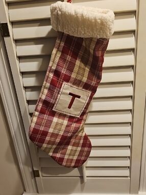 Plaid Holiday Stocking with Cream Sherpa Cuff Monogram T New Without Tags